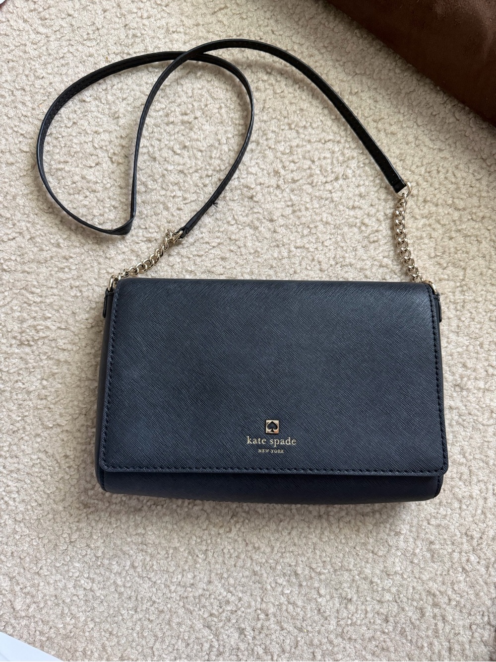 kate spade black saffiano crossbody with gold hardware